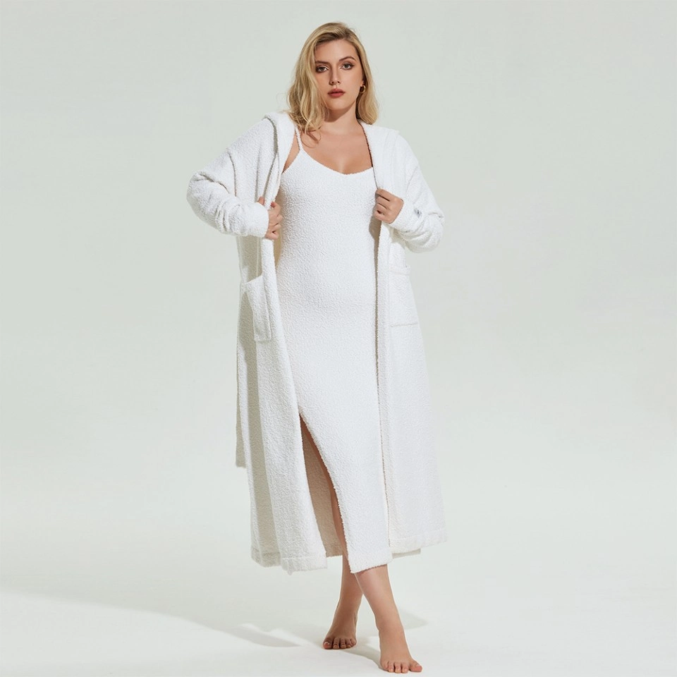 Plus Size Cozy Bouclé Hooded Long Robe with Pockets | Premium Loungewear Manufacturer