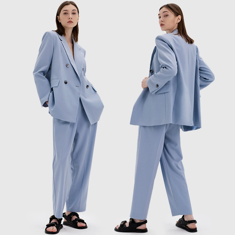 Minimalist Light Blue Women's Pant Suit | Tailored Two-Piece Blazer Set