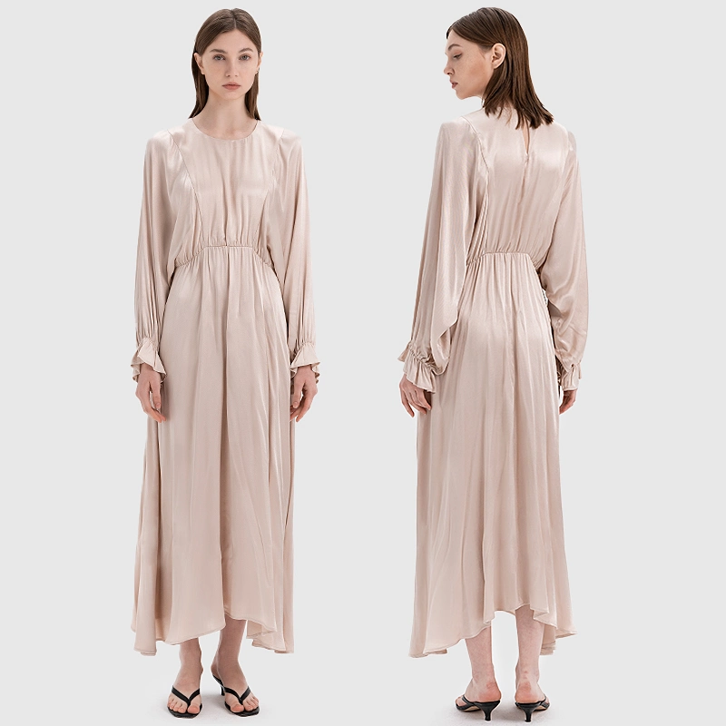 Elegant Satin Lantern Sleeve Maxi Dress - Ultra-Soft & Breathable A-Line Long Dress
