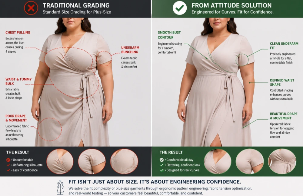 Comparison chart of pain points for plus size clothing