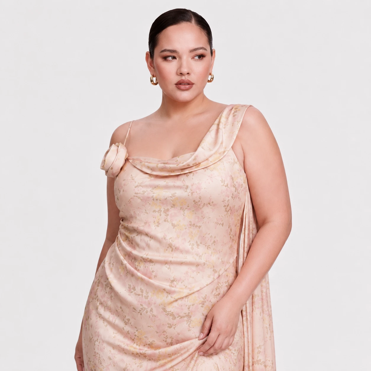 cowl-neck-asymmetric-one-shoulder-plus-size-dress-details