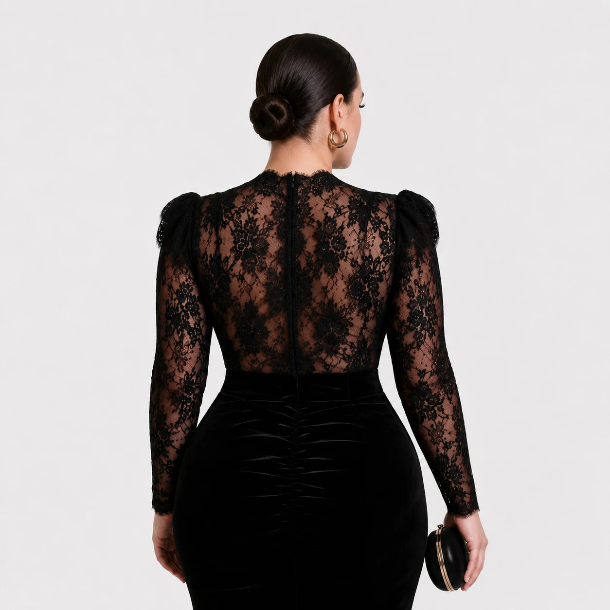 padded-shoulder-lace-party-dress-back-view