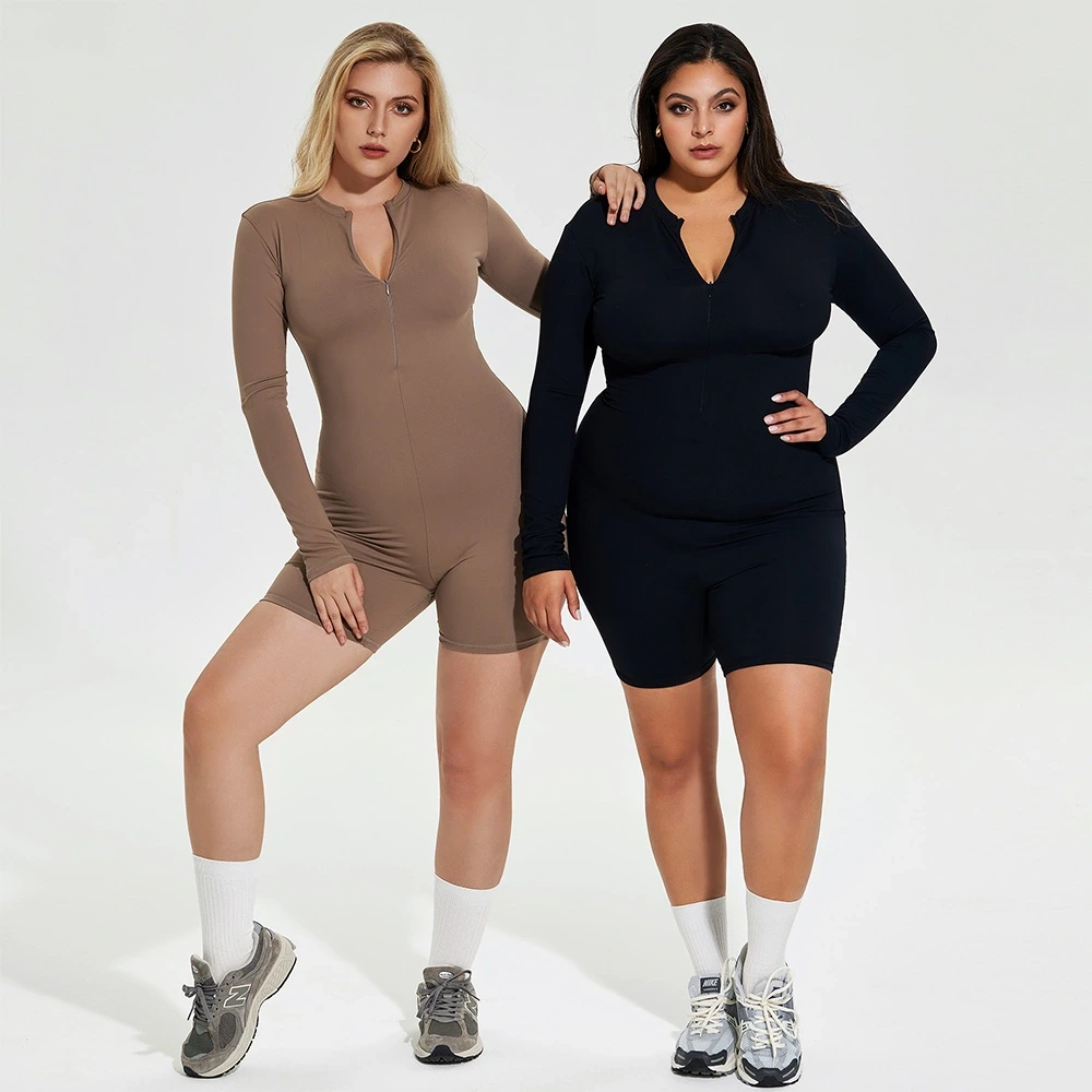Long Sleeve One-Piece Sports Jumpsuit with Front Zipper