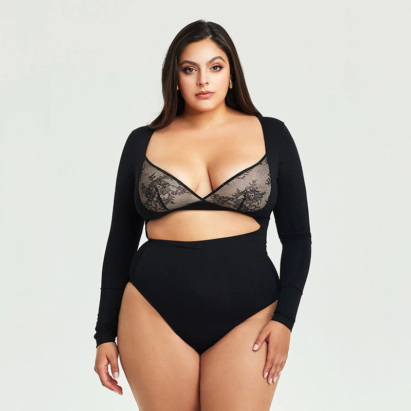 Long-Sleeve Lace Cutout Bodysuit Chic High-Waist One-Piece Top