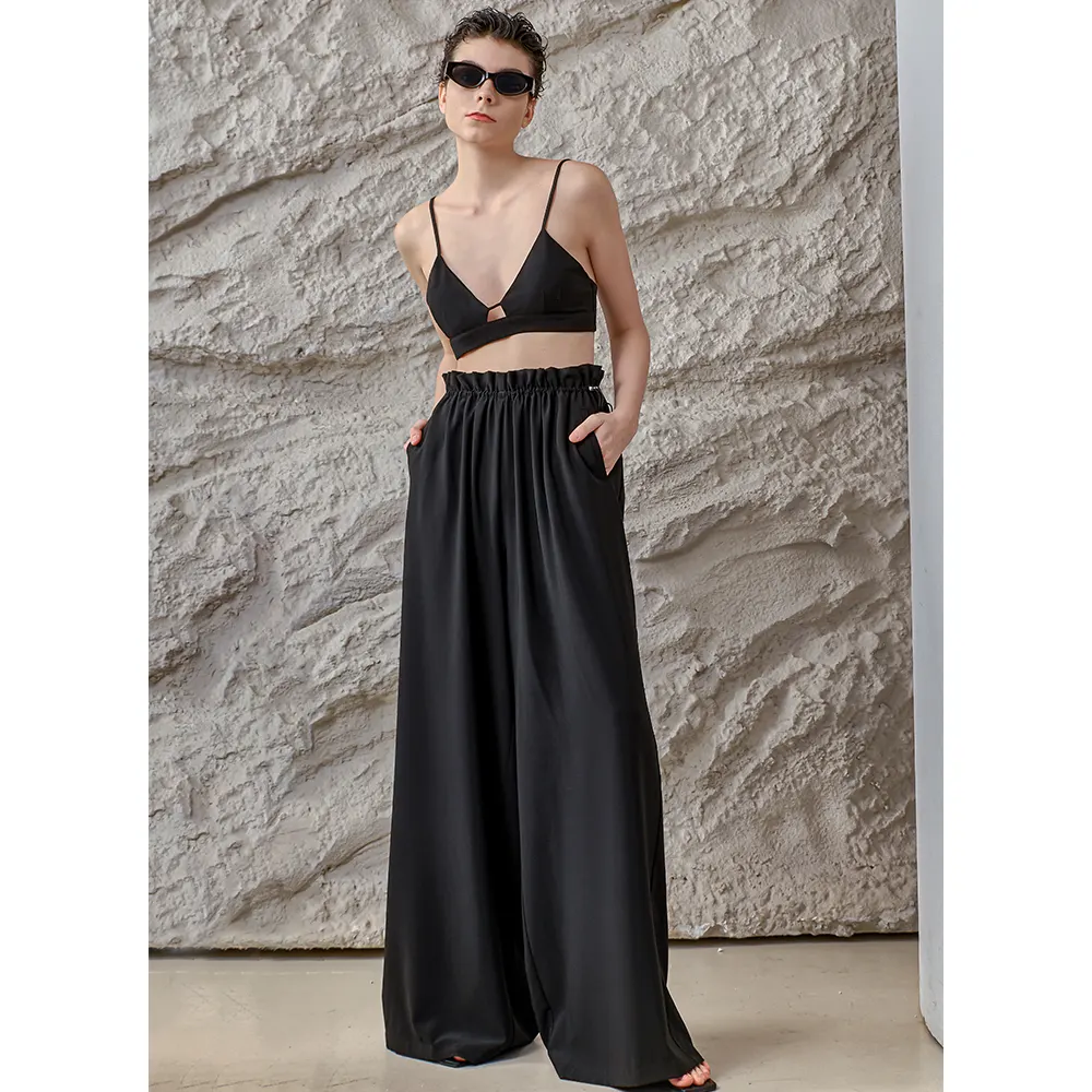 Minimalist Cutout Bralette and Wide Leg Palazzo Pants Set for Women 2-Piece Outfit