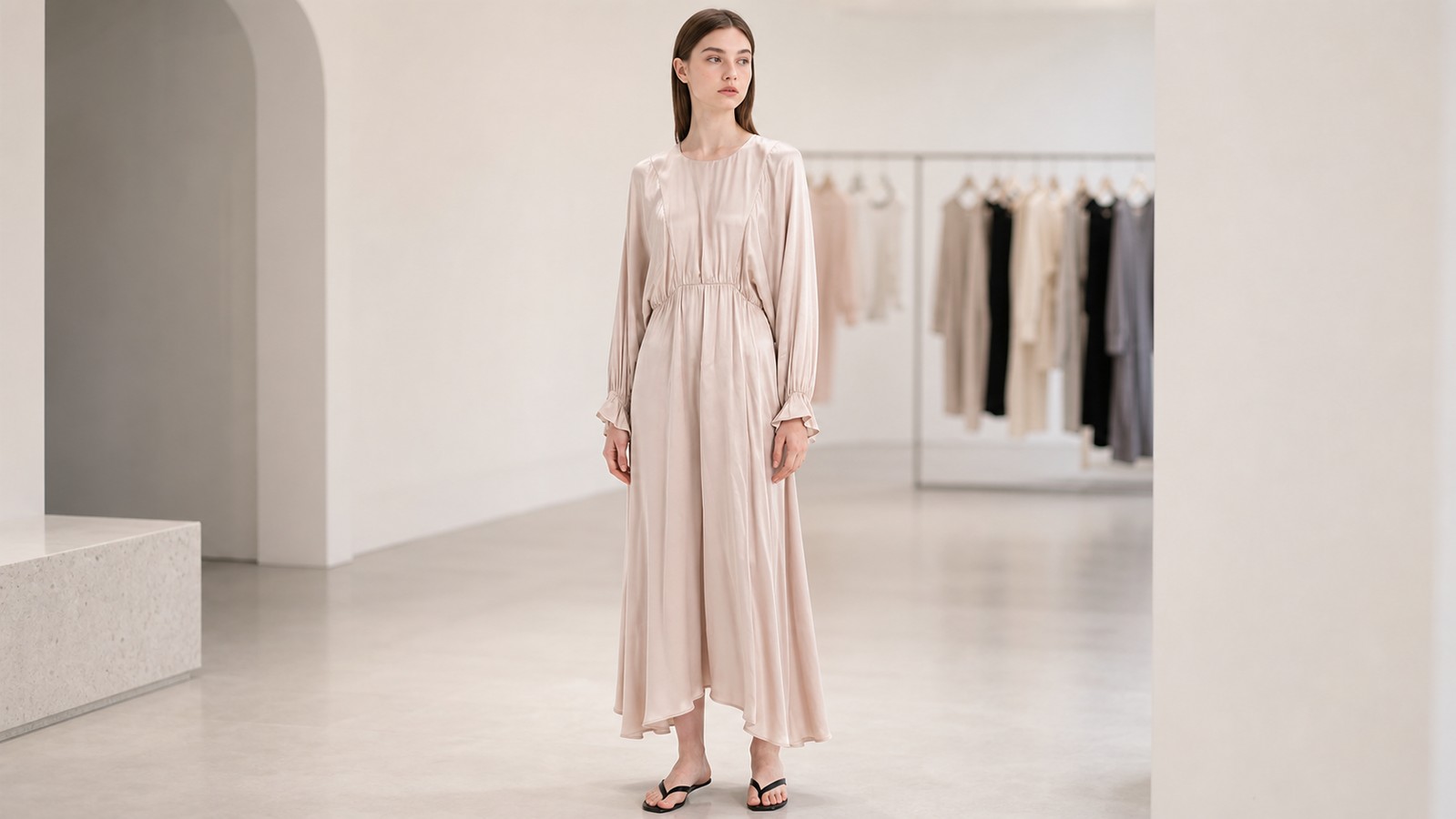 Satin Lantern Sleeve Maxi Dress for Private-Label Buyers