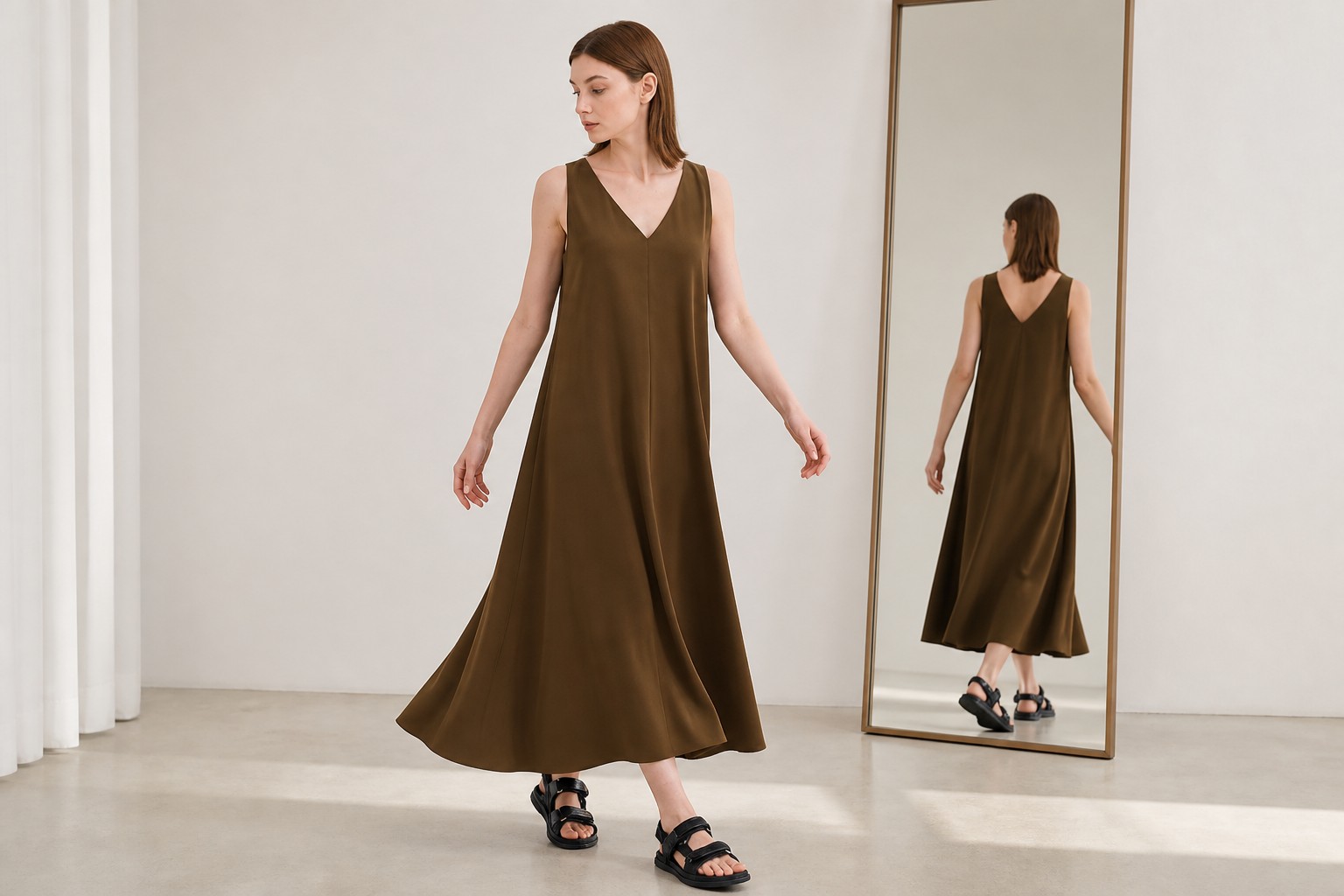 Assortment Guide for a Minimalist Sleeveless V Neck A Line Maxi Dress