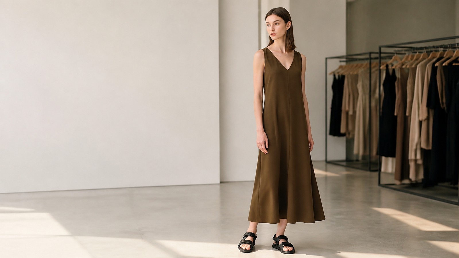 Assortment Guide for a Minimalist Sleeveless V Neck A Line Maxi Dress