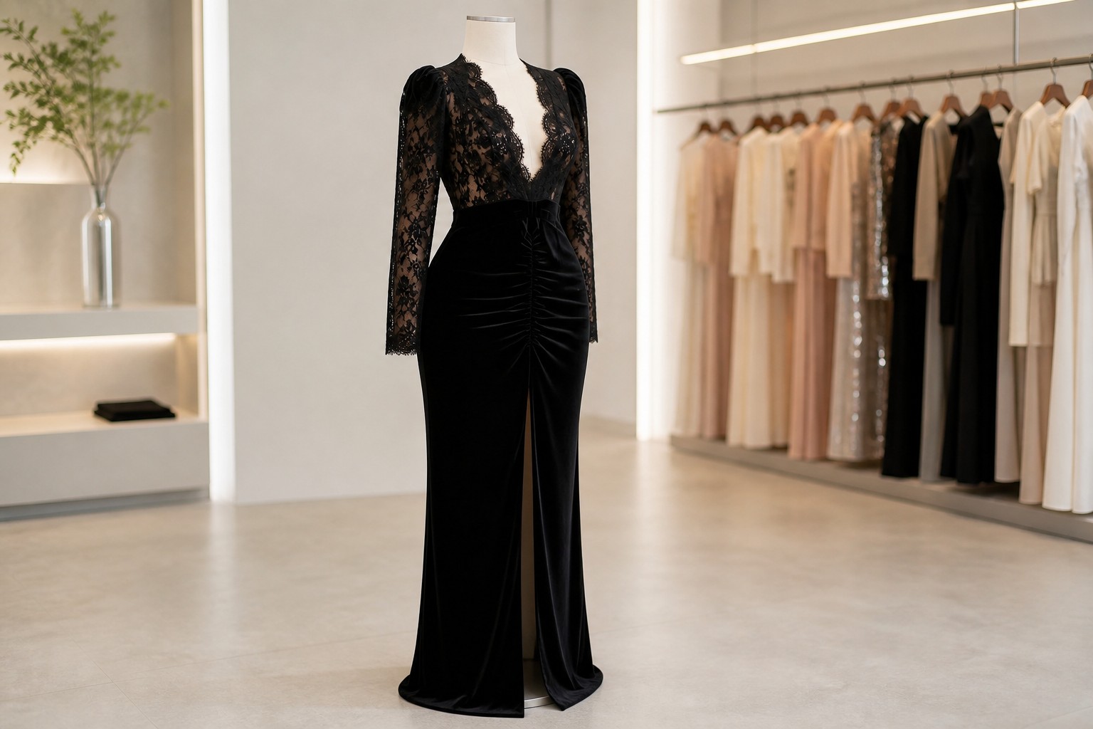 How should buyers assess a plus size black lace velvet evening gown?