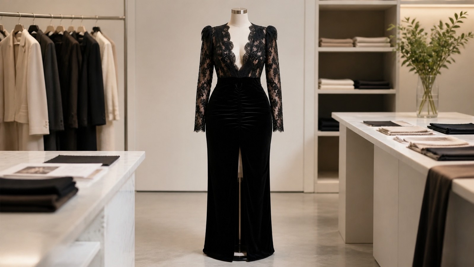 How should buyers assess a plus size black lace velvet evening gown?