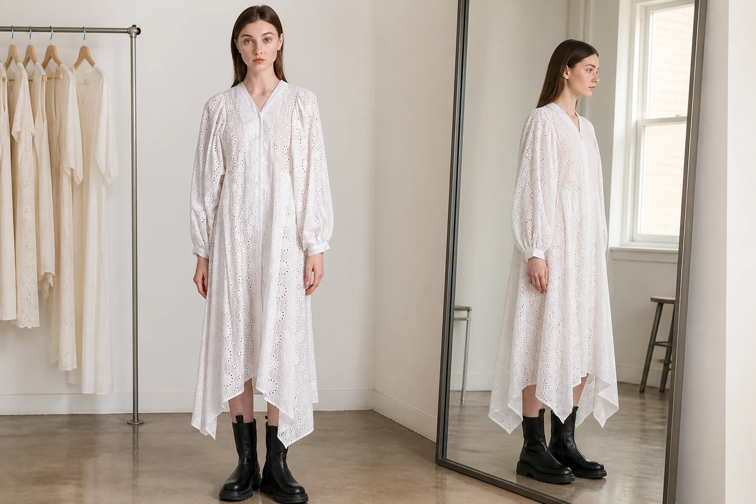 How to Review an elegant white eyelet lace v neck maxi dress?