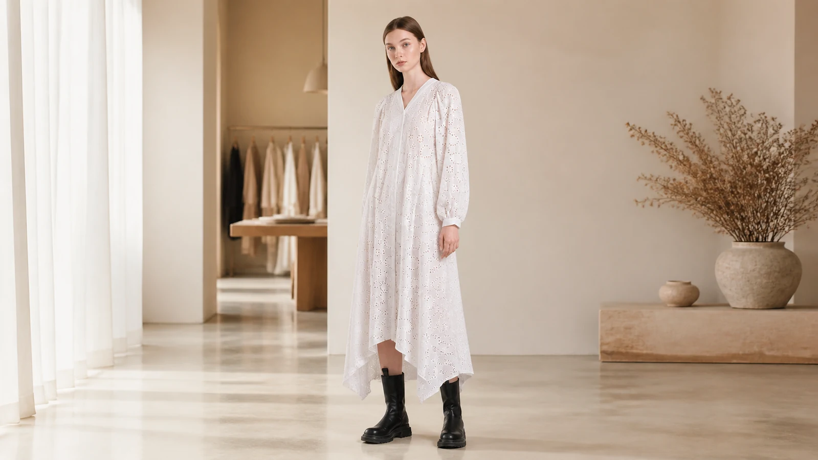 How to Review an elegant white eyelet lace v neck maxi dress?