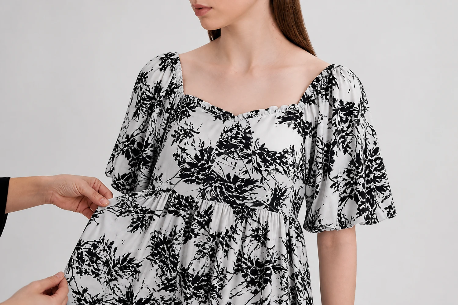 How to Compare Vintage Black White Floral Puff Sleeve Square Neck?