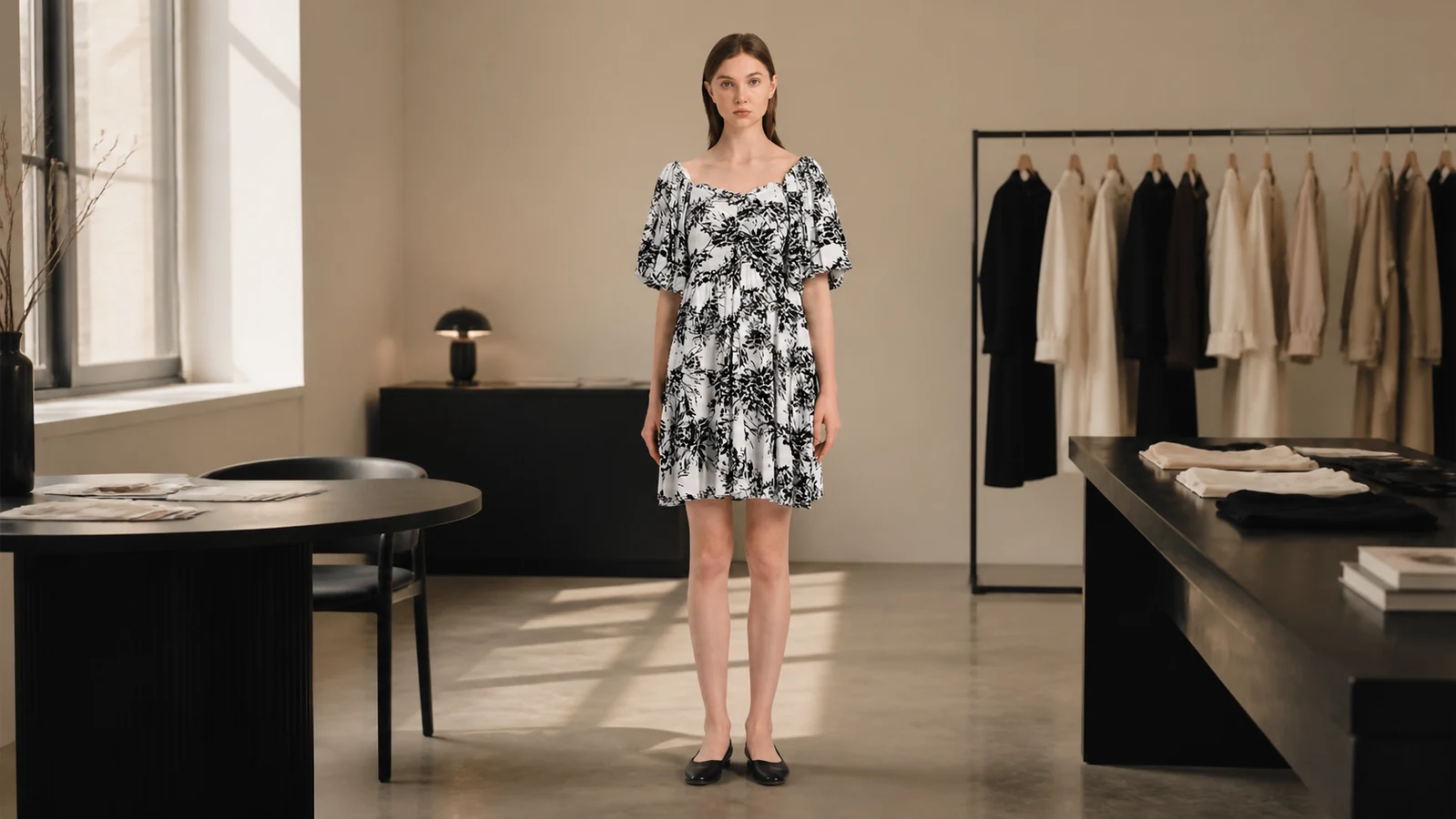 How to Compare Vintage Black White Floral Puff Sleeve Square Neck?