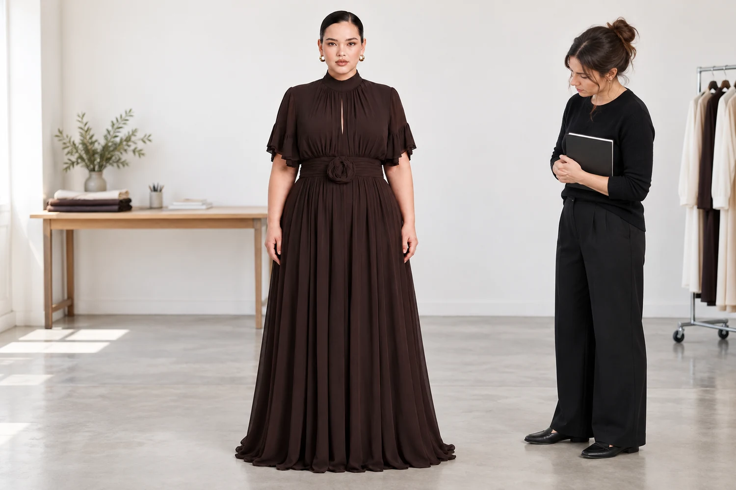 How Should Buyers Review an Elegant Mock Neck Pleated Maxi Dress?
