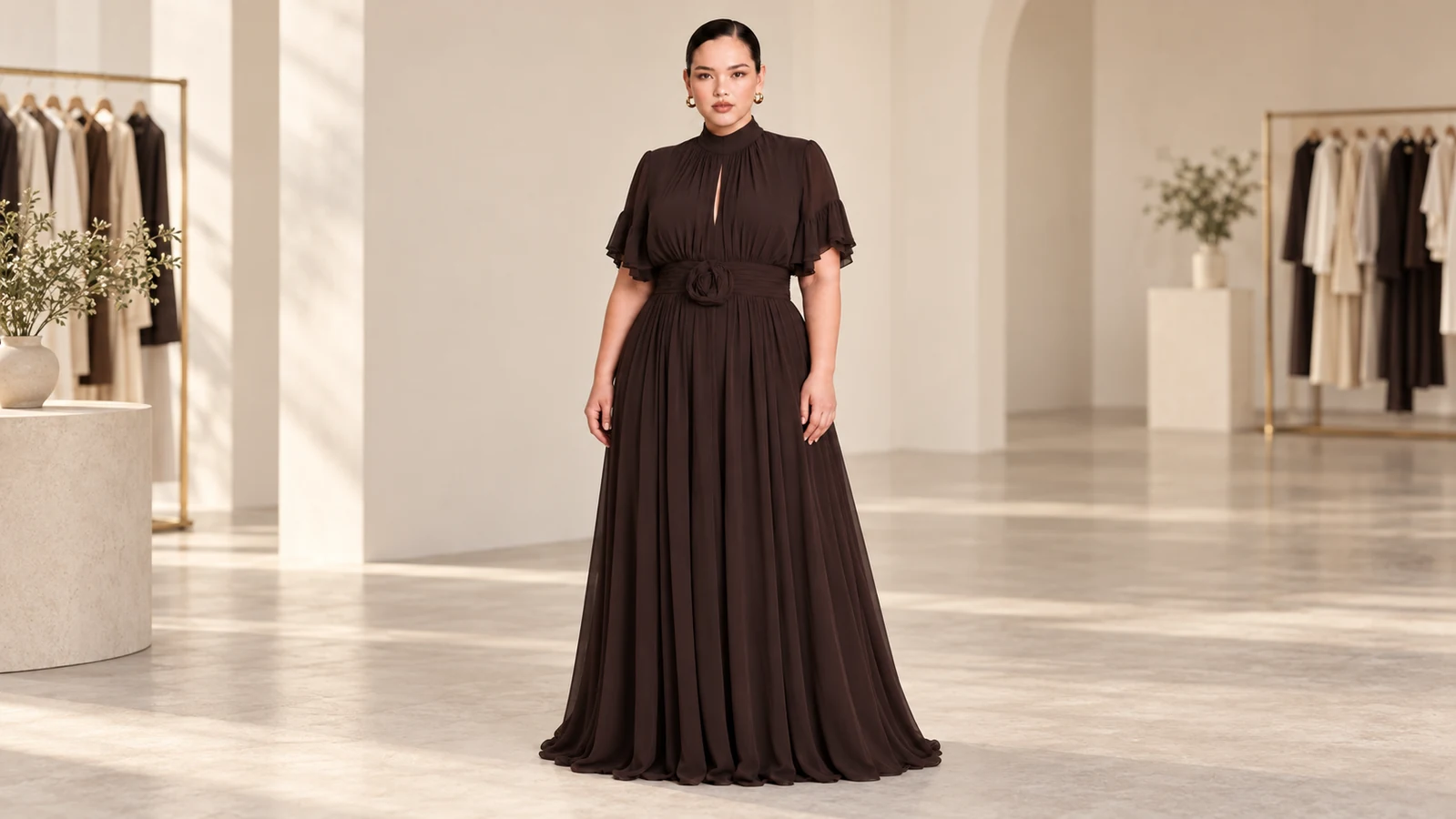 How Should Buyers Review an Elegant Mock Neck Pleated Maxi Dress?