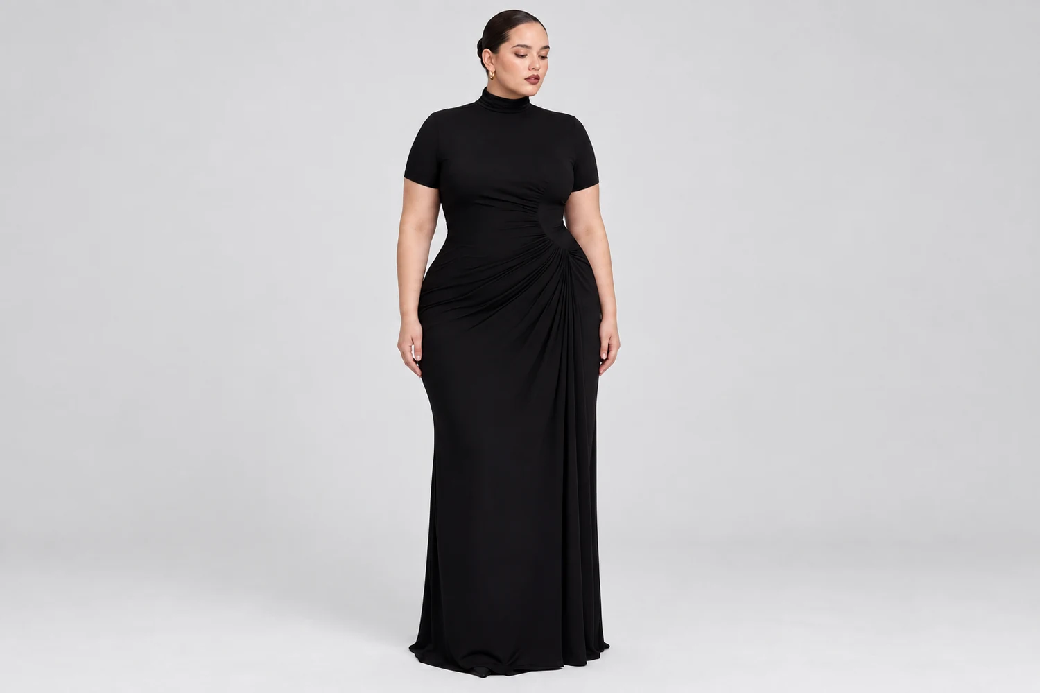 Where Does a Plus Size Ruched Mock Neck Maxi Dress Fit?
