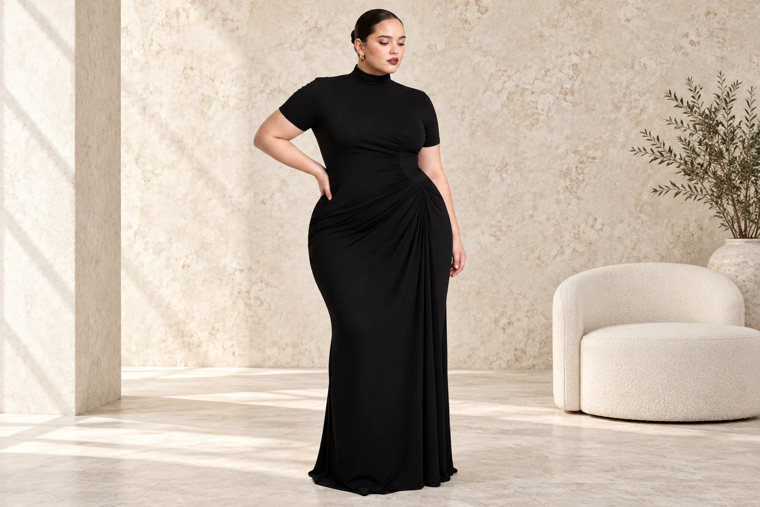Where Does a Plus Size Ruched Mock Neck Maxi Dress Fit?