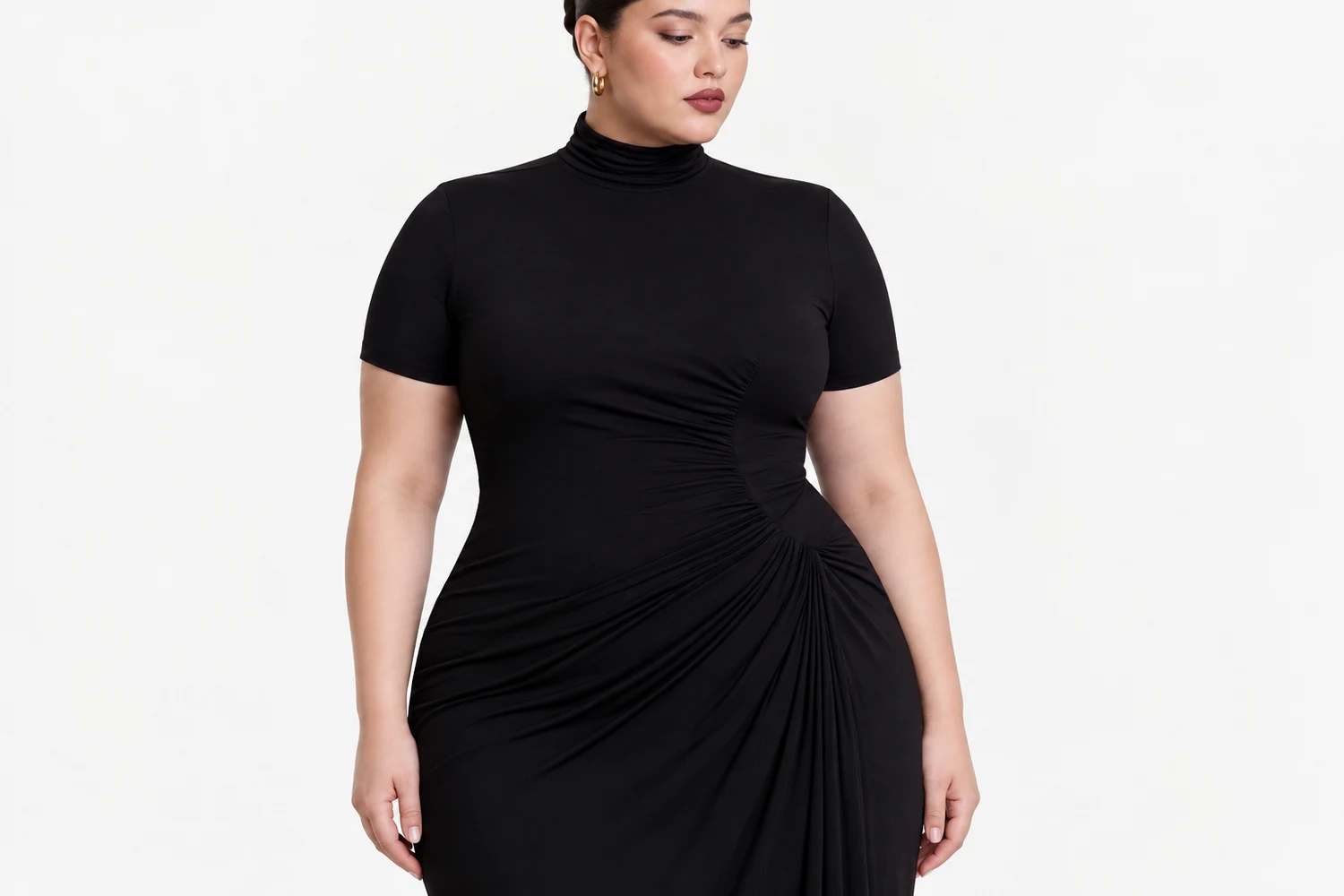 Where Does a Plus Size Ruched Mock Neck Maxi Dress Fit?