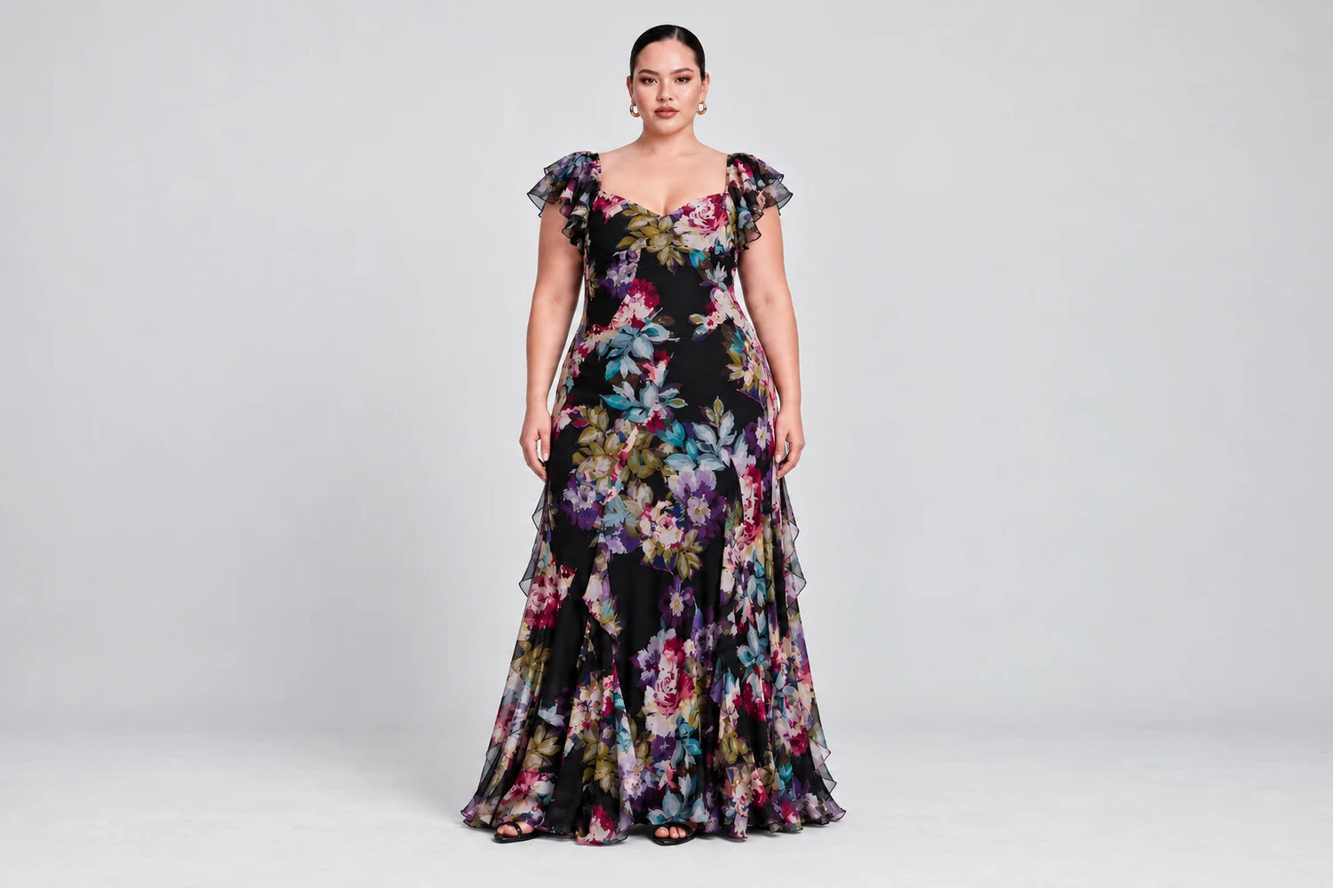 How to Choose a Plus Size Floral Print Chiffon Maxi Evening Dress?