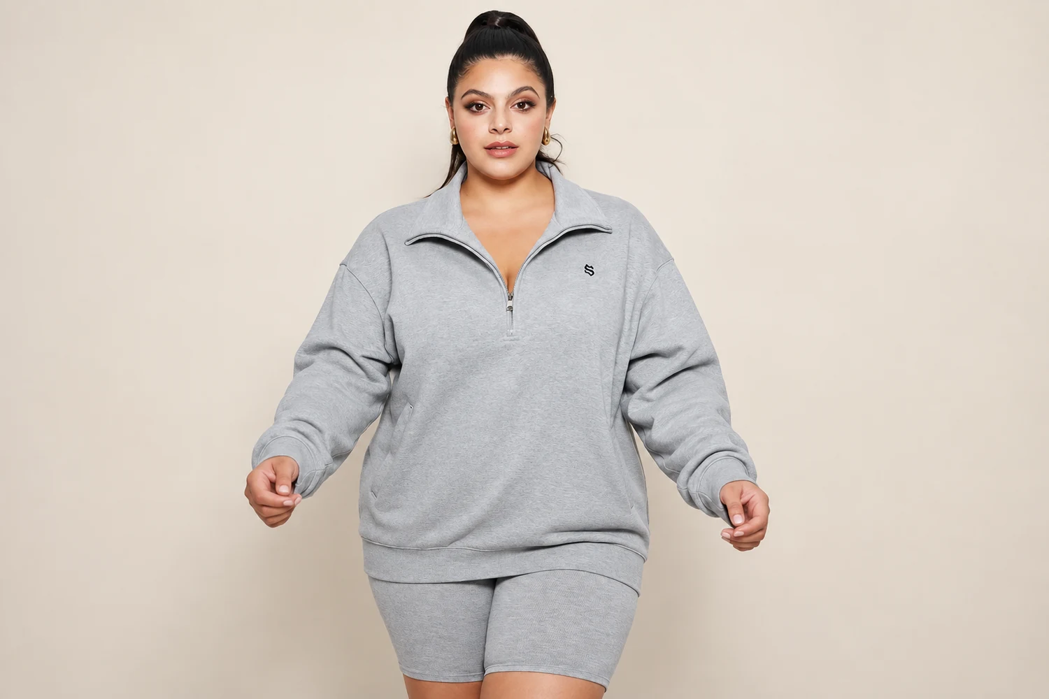 How to assess a plus size embroidered quarter zip sweatshirt?