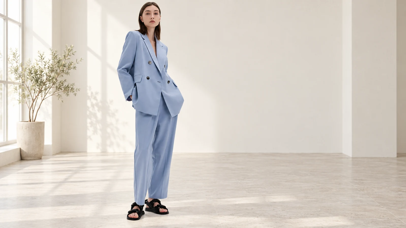 How to Select a Minimalist Light Blue Women's Pant Suit?