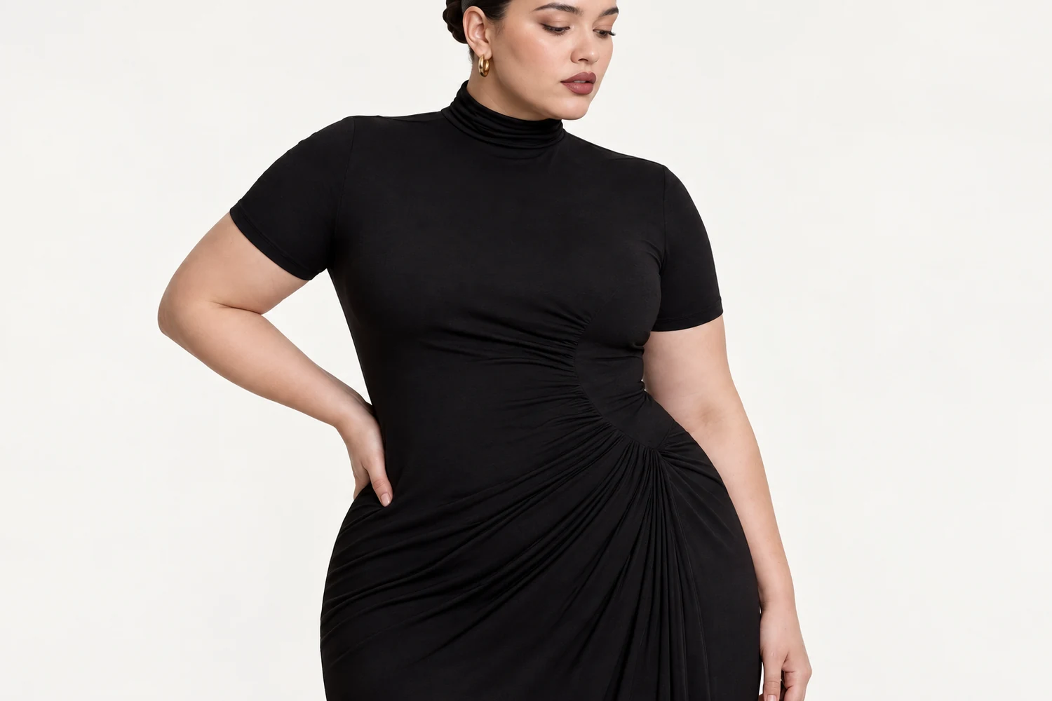 How can a plus size ruched mock neck maxi dress fit an event brief?