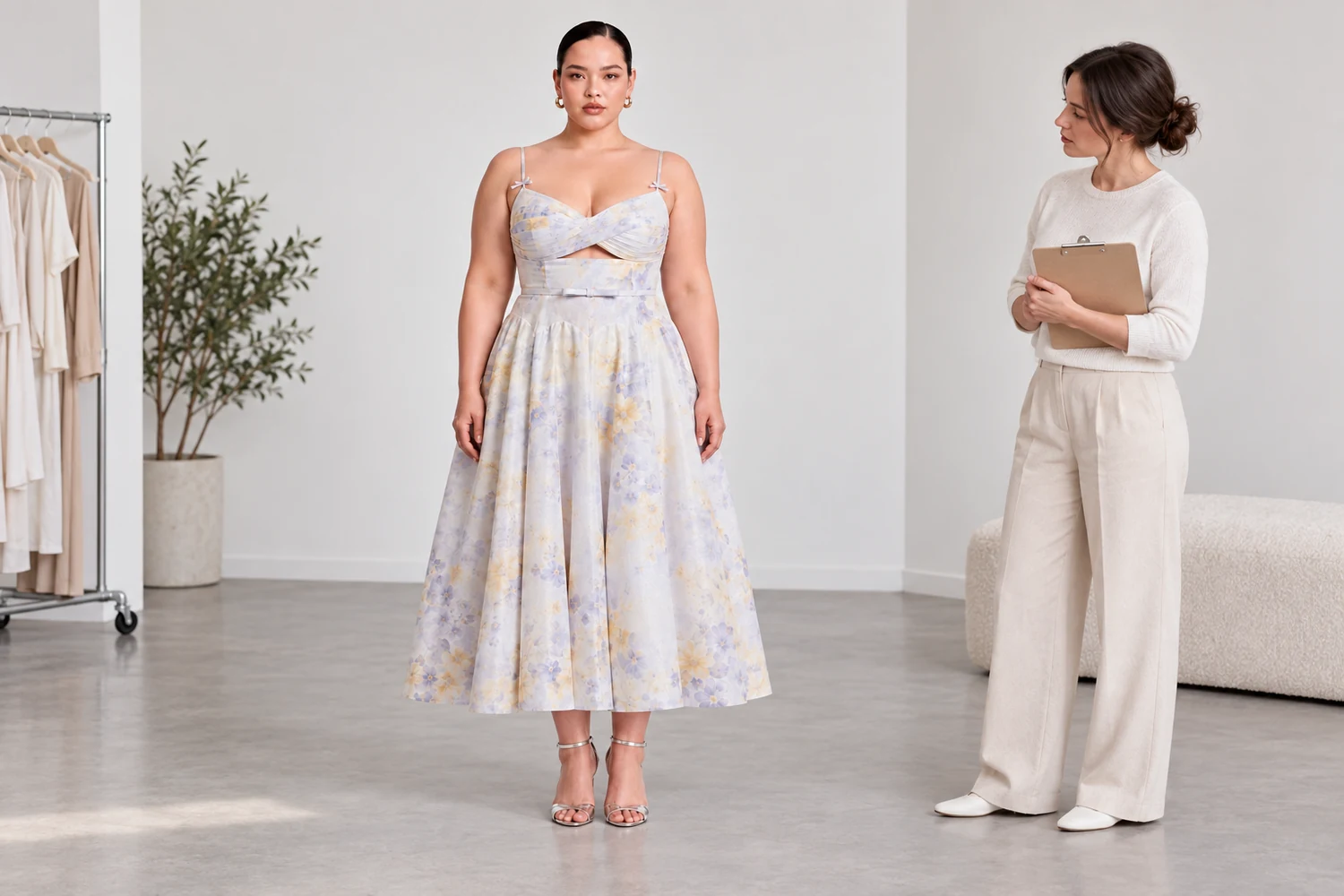 How should buyers assess a floral print cutout midi dress?