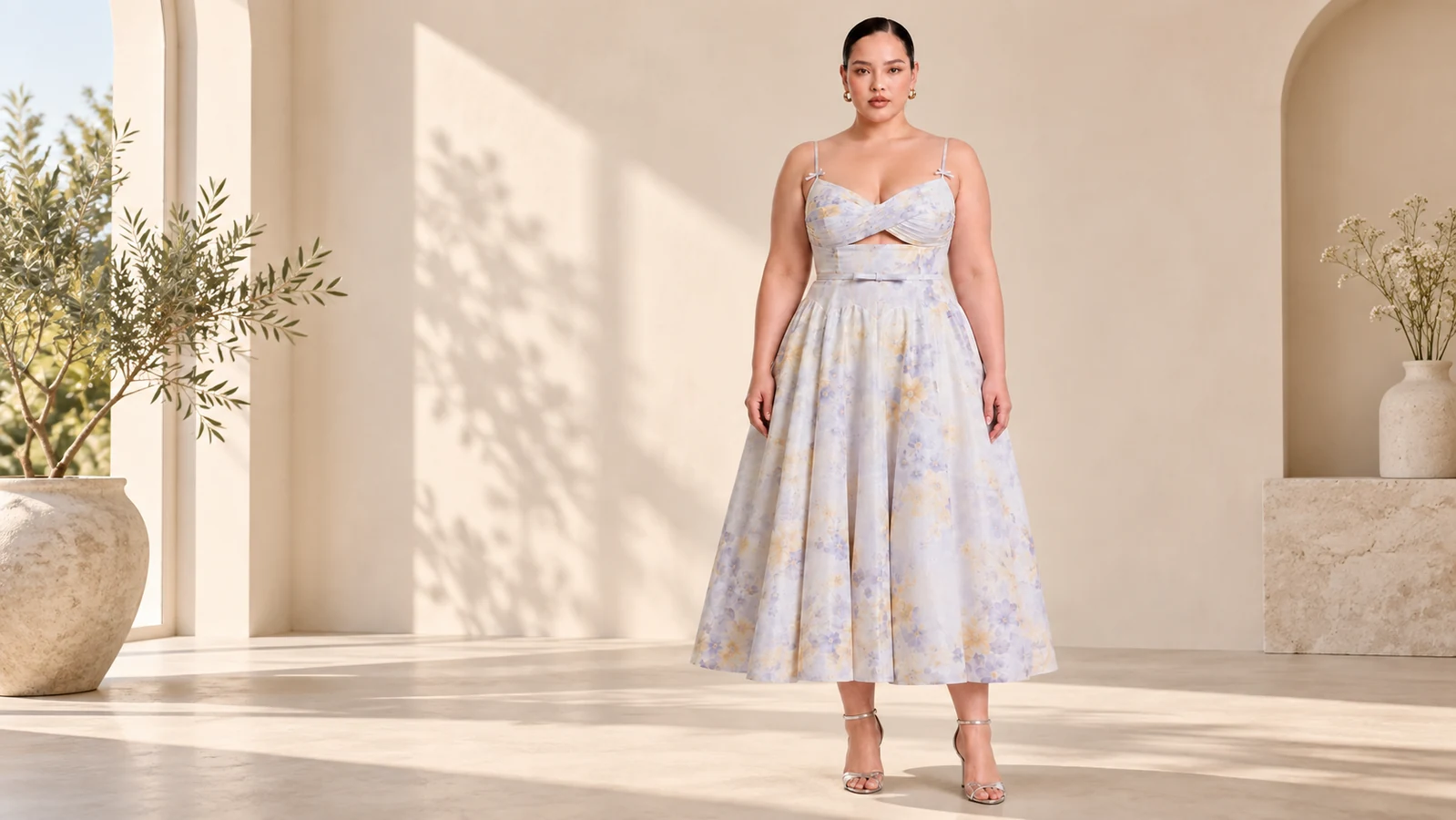 How should buyers assess a floral print cutout midi dress?