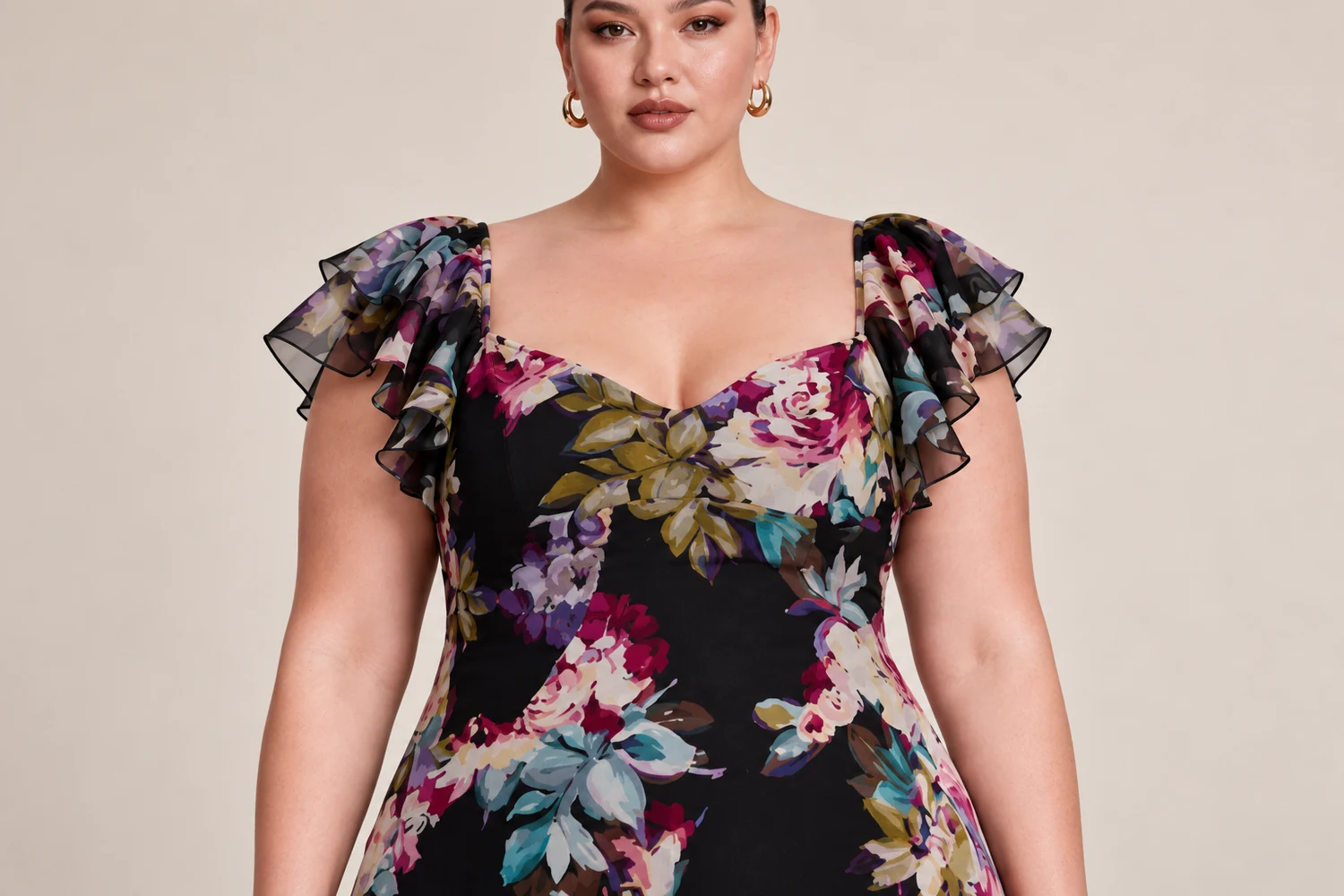 How to assess a plus size floral print chiffon maxi evening dress?
